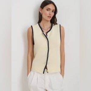 NEW Alex Mill Ivory Bridget Navy Tipped Sweater Vest 100% Cotton Knit Size XL